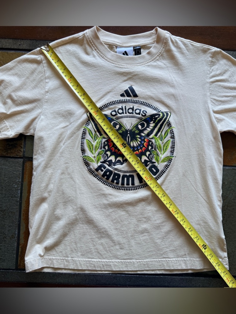 Farm Rio adidas colab graphic t shirt butterfly medium ivory new prep art